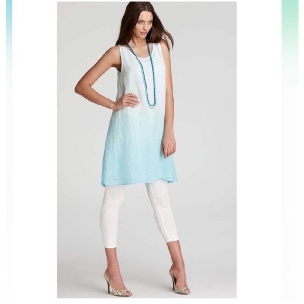 Eileen Fisher linen blue ombre gauze open weave tank dress tunic size small